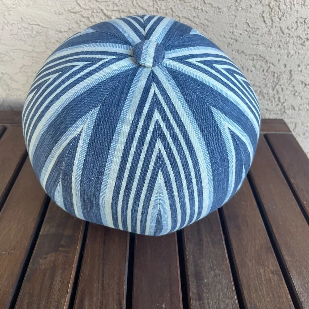 Pottery Barn Melilla Ball Pillow Striped Blue & White Round Nautical Beach Ball